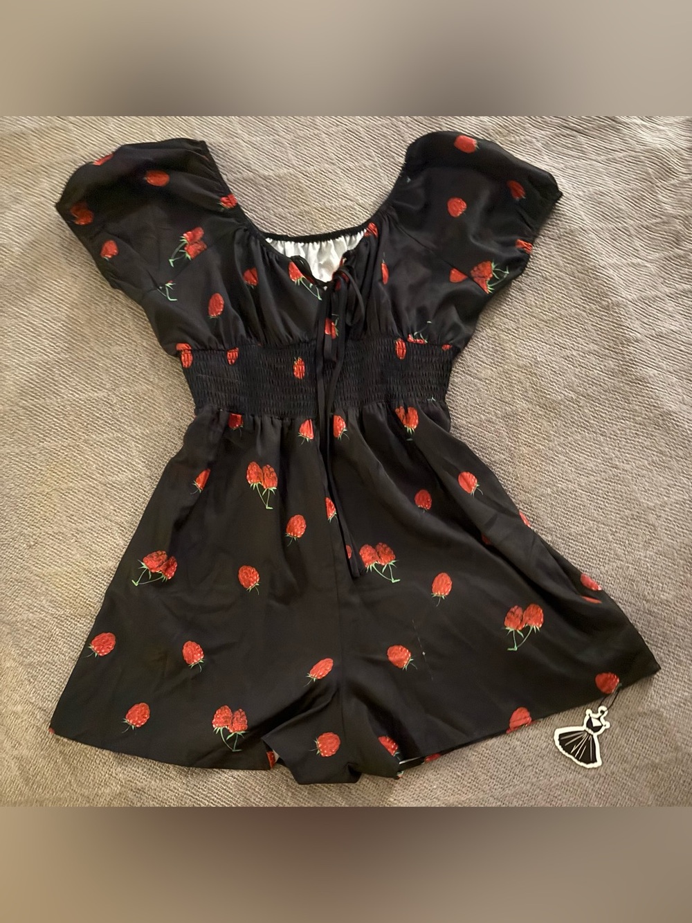 Retro Stage PINUP Black Romper w Raspberry Print